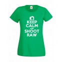 Camiseta mujer keep calm and shoot raw verde